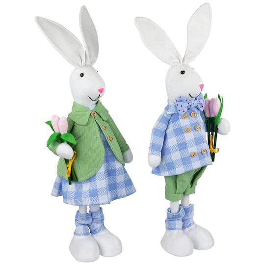 Northlight 18.75" Bunny Couple In Matching Checkered Outfits Easter Figures Set 7 Northlight 18.75" Bunny Couple In Matching Checkered Outfits Easter Figures Set - Image 5