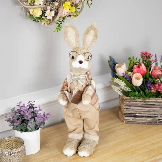 Northlight 16.25" Beige Rustic Boy Rabbit Easter Figure With Book 4 Northlight 16.25" Beige Rustic Boy Rabbit Easter Figure With Book - Image 3