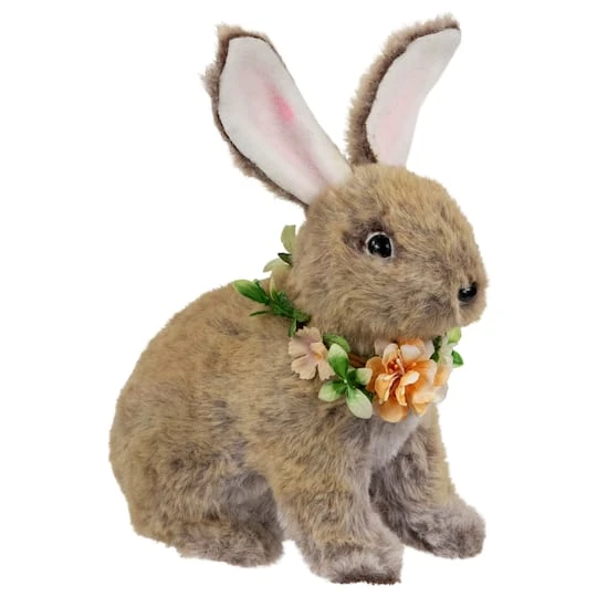 Northlight 8.5" Plush Rabbit With Flower Wreath Easter Figurine 3 Northlight 8.5" Plush Rabbit With Flower Wreath Easter Figurine