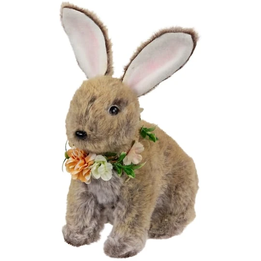 Northlight 8.5" Plush Rabbit With Flower Wreath Easter Figurine 6 Northlight 8.5" Plush Rabbit With Flower Wreath Easter Figurine - Image 4