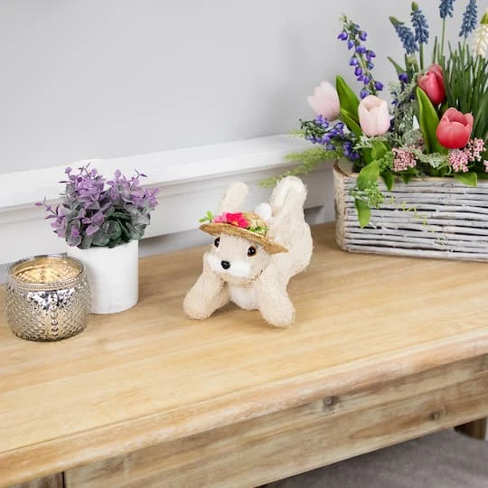 Northlight 8.75" Beige Rabbit With Floral Straw Hat Easter Figurine 6 Northlight 8.75" Beige Rabbit With Floral Straw Hat Easter Figurine - Image 4