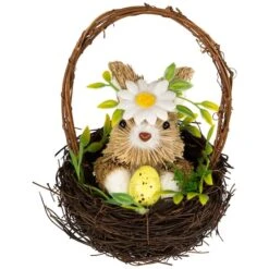 Northlight 7" Easter Rabbit With Twig Basket Accent -Northlight D827085S 1 1