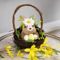 Northlight 7" Easter Rabbit With Twig Basket Accent -Northlight D827085S 2