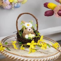 Northlight 7" Easter Rabbit With Twig Basket Accent -Northlight D827085S 3