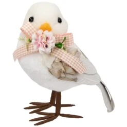 Northlight 7" White Plush Bird Accent With Gingham Bow 9 Northlight 7" White Plush Bird Accent With Gingham Bow -Northlight D827088S 1 1