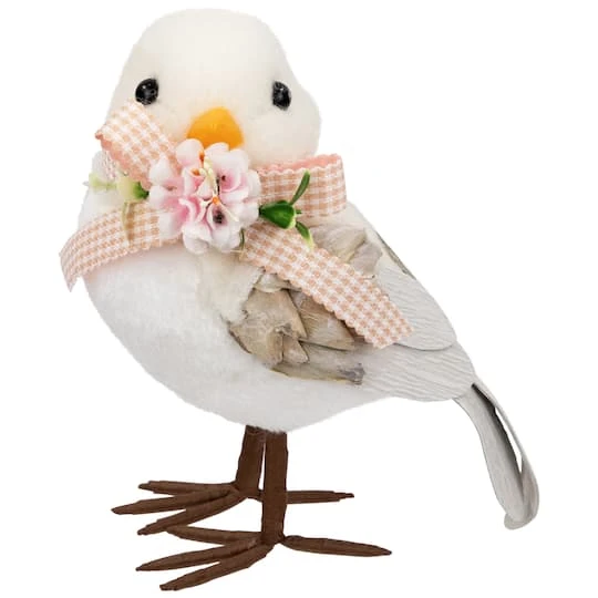 Northlight 7" White Plush Bird Accent With Gingham Bow 4 Northlight 7" White Plush Bird Accent With Gingham Bow - Image 2