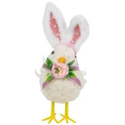 Northlight 8.75" Floral Easter Chick Accent With Polka Dot Faux Fur Rabbit Ears -Northlight D827091S 1 1