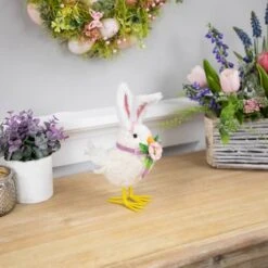 Northlight 8.75" Floral Easter Chick Accent With Polka Dot Faux Fur Rabbit Ears -Northlight D827091S 3