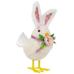 Northlight 8.75" Floral Easter Chick Accent With Polka Dot Faux Fur Rabbit Ears -Northlight D827091S 4