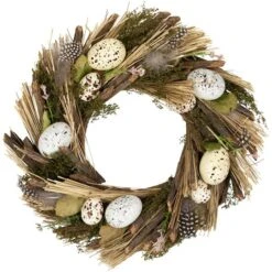 Northlight 14" Speckled Eggs & Feathers Artificial Easter Wreath