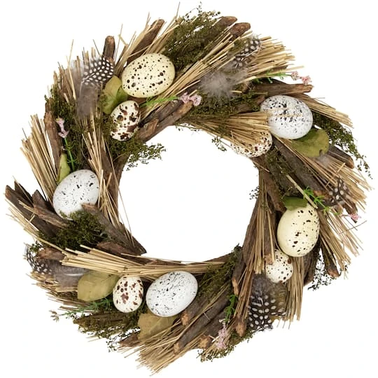Northlight 14" Speckled Eggs & Feathers Artificial Easter Wreath 3 Northlight 14" Speckled Eggs & Feathers Artificial Easter Wreath