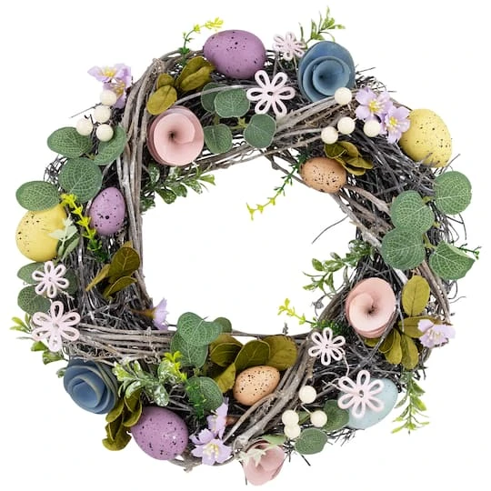 Northlight 13" Speckled Eggs & Flowers Easter Wreath 4 Northlight 13" Speckled Eggs & Flowers Easter Wreath - Image 2