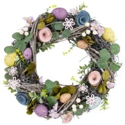 Northlight 13" Speckled Eggs & Flowers Easter Wreath