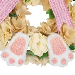 Northlight 18" Wooden Floral Artificial Easter Wreath With Rabbit Ears & Paws -Northlight D827107S 5
