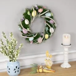 Northlight 15" Speckled Eggs & Spring Flowers Easter Wreath -Northlight D827108S 2