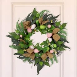 Northlight 22" Easter Egg & Burlap Ribbon Mixed Foliage Twig Wreath -Northlight D827115S 1