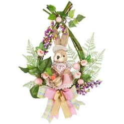 Northlight 20" Pink Flower Bunny Moss Vines Teardrop Easter Wreath 10 Northlight 20" Pink Flower Bunny Moss Vines Teardrop Easter Wreath -Northlight D827116S 1 1
