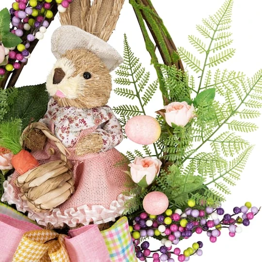 Northlight 20" Pink Flower Bunny Moss Vines Teardrop Easter Wreath 8 Northlight 20" Pink Flower Bunny Moss Vines Teardrop Easter Wreath - Image 6