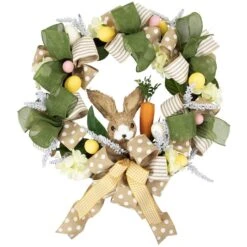 Northlight 22" Green & Beige Bunny & Bows Floral Easter Wreath
