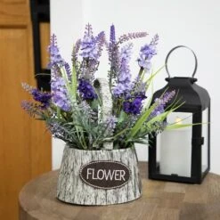 Northlight 12" Lavender Bouquet In Flower Spring Basket With Handle -Northlight D827128S 2