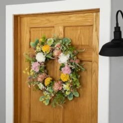 Northlight 26" Pink & Yellow Rose & Hydrangea Floral Spring Wreath -Northlight D827135S 2
