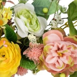 Northlight 26" Pink & Yellow Rose & Hydrangea Floral Spring Wreath -Northlight D827135S 6