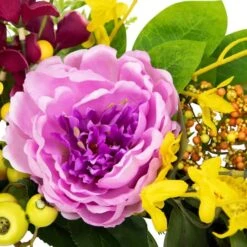 Northlight 24" Yellow & Purple Peonies & Forsythia Spring Wreath 13 Northlight 24" Yellow & Purple Peonies & Forsythia Spring Wreath -Northlight D827137S 4