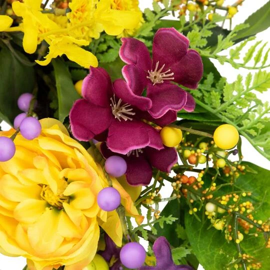 Northlight 24" Yellow & Purple Peonies & Forsythia Spring Wreath 8 Northlight 24" Yellow & Purple Peonies & Forsythia Spring Wreath - Image 6