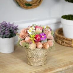 Northlight 7" Wooden Mixed Floral Artificial Spring Arrangement With Pot -Northlight D827146S 2