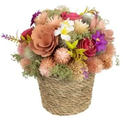 Northlight 7" Wooden Mixed Floral Artificial Spring Arrangement With Pot -Northlight D827146S 3