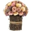 Northlight 8.25" Pink & Yellow Wooden Artificial Floral Spring Bouquet -Northlight D827147S 1