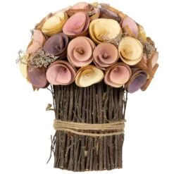 Northlight 8.25" Pink & Yellow Wooden Artificial Floral Spring Bouquet
