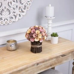 Northlight 8.25" Pink & Yellow Wooden Artificial Floral Spring Bouquet -Northlight D827147S 2