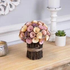 Northlight 8.25" Pink & Yellow Wooden Artificial Floral Spring Bouquet -Northlight D827147S 3