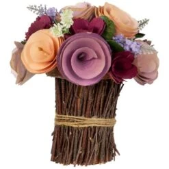 Northlight 8.25" Pink & Yellow Wooden Artificial Floral Spring Bouquet -Northlight D827147S 6