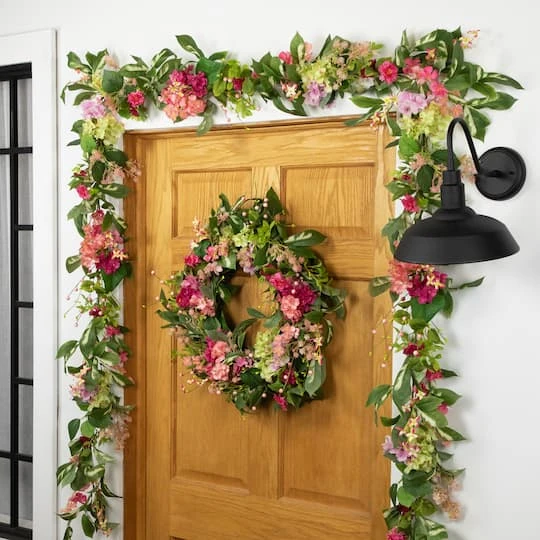 Northlight 5ft. Pink Leafy Hydrangea Artificial Floral Spring Garland 5 Northlight 5ft. Pink Leafy Hydrangea Artificial Floral Spring Garland - Image 3