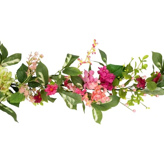 Northlight 5ft. Pink Leafy Hydrangea Artificial Floral Spring Garland 6 Northlight 5ft. Pink Leafy Hydrangea Artificial Floral Spring Garland - Image 4