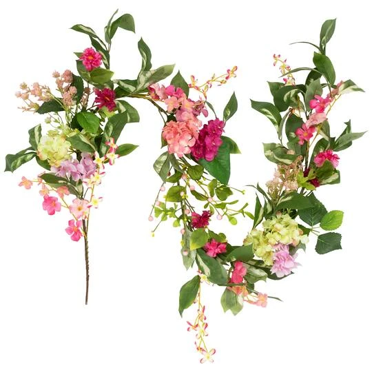 Northlight 5ft. Pink Leafy Hydrangea Artificial Floral Spring Garland 8 Northlight 5ft. Pink Leafy Hydrangea Artificial Floral Spring Garland - Image 6