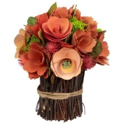 Northlight 9" Red & Pink Artificial Mixed Floral Wooden Spring Bouquet