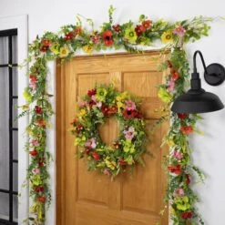 Northlight 5ft. Poppy & Eucalyptus Spring Garland -Northlight D827157S 2