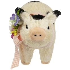 Northlight 9" Spotted Piglet With Bow And Flowers Spring Figurine