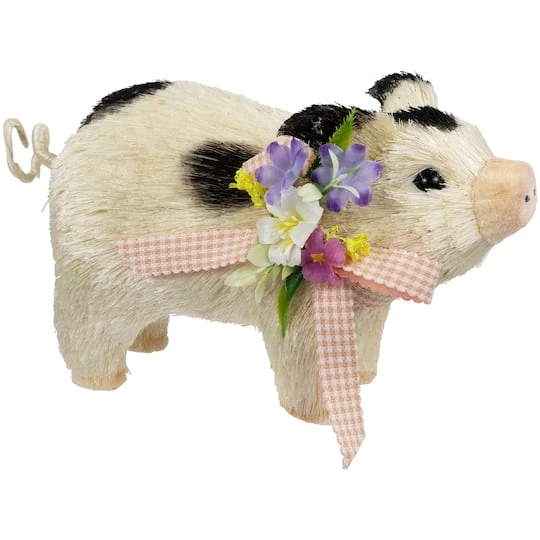 Northlight 9" Spotted Piglet With Bow And Flowers Spring Figurine 6 Northlight 9" Spotted Piglet With Bow And Flowers Spring Figurine - Image 4