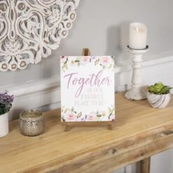 Northlight 11" Wooden Easel Together Is Our Favorite Place To Be Floral Spring Sign -Northlight D827173S 2