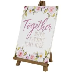 Northlight 11" Wooden Easel Together Is Our Favorite Place To Be Floral Spring Sign -Northlight D827173S 4