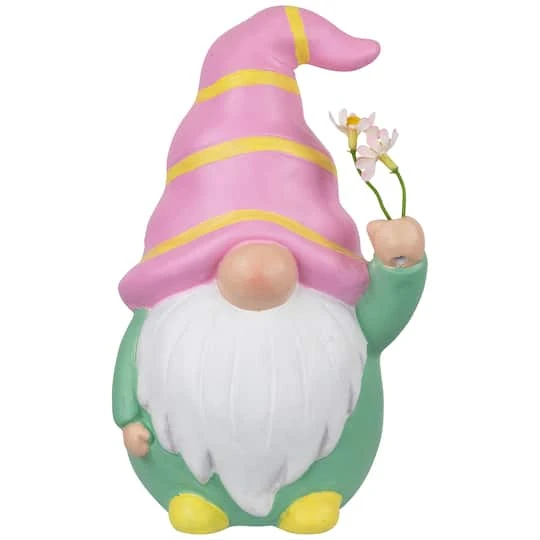 Northlight 8" Pink & Green Gnome Holding Flowers Spring Figurine 4 Northlight 8" Pink & Green Gnome Holding Flowers Spring Figurine - Image 2