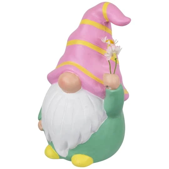 Northlight 8" Pink & Green Gnome Holding Flowers Spring Figurine 6 Northlight 8" Pink & Green Gnome Holding Flowers Spring Figurine - Image 4