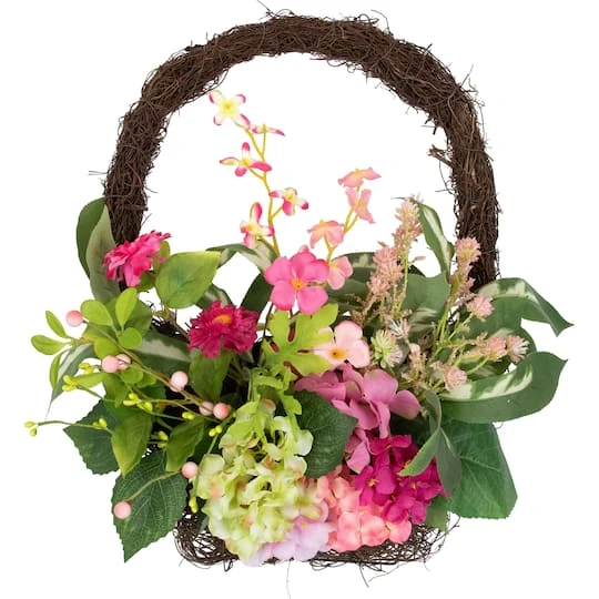 Northlight 16" Leafy Pink Hydrangea Floral Spring Hanging Basket 4 Northlight 16" Leafy Pink Hydrangea Floral Spring Hanging Basket - Image 2
