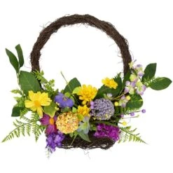 Northlight 16" Mixed Wild Flower & Foliage Hanging Spring Wall Basket
