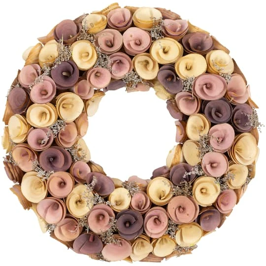Northlight 12" Pink & Yellow Wooden Floral Spring Wreath 4 Northlight 12" Pink & Yellow Wooden Floral Spring Wreath - Image 2