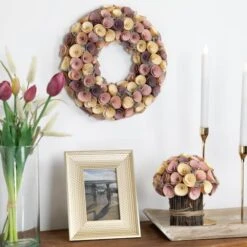 Northlight 12" Pink & Yellow Wooden Floral Spring Wreath 10 Northlight 12" Pink & Yellow Wooden Floral Spring Wreath -Northlight D827187S 2